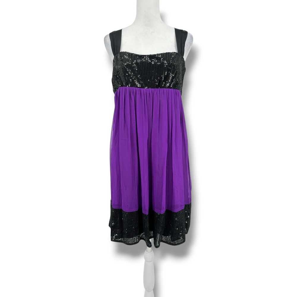 VTG ABS Allen Schwartz Silk Dress 6 Sequin Babydoll Purple Y2K‎ Fairy Goth Party